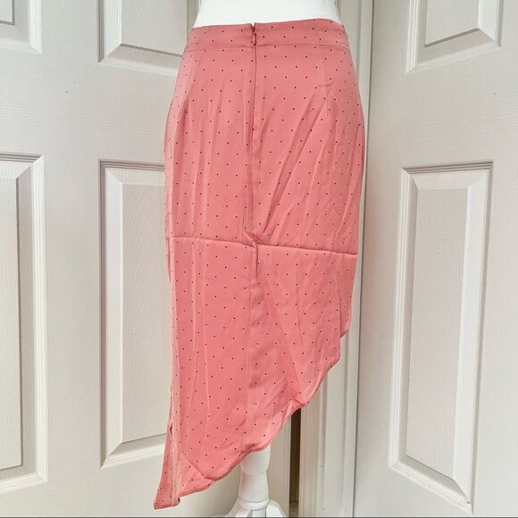BCBGeneration Pink Black Ruched Asymmetrical Polka Dots Skirt Size 6 - Picture 4 of 10